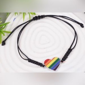 OFFERS ✅ New Gay Pride Rainbow Heart Braided Knot Adjustable Bracelet Wristband